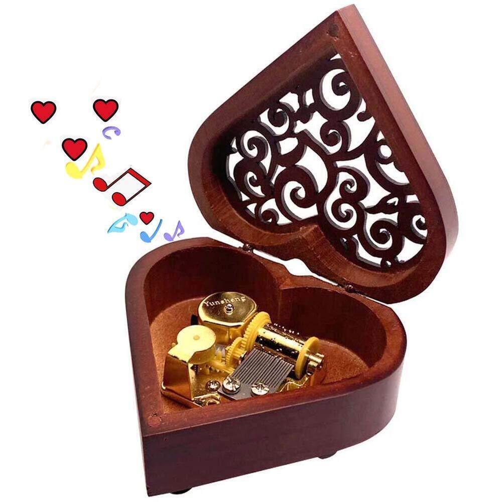 5342 You Are My Sunshine Music Box, Heart Shaped Vintage Hollow Out Wood